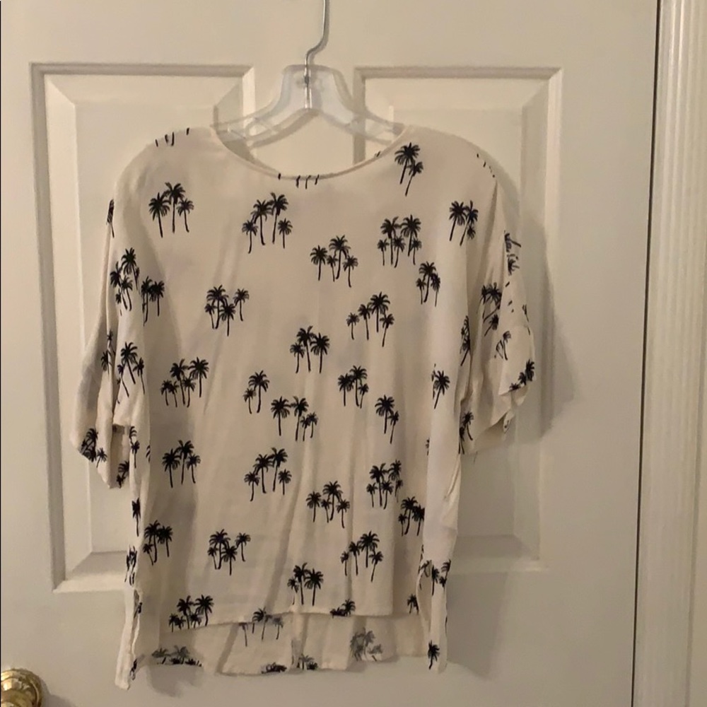 H&M palm tree blouse- black band white